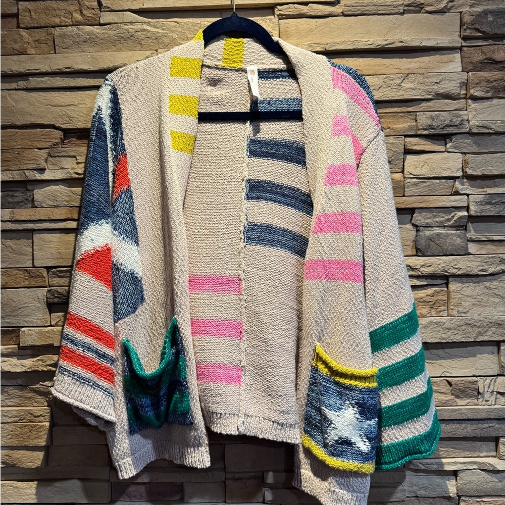 Daily Practice by Anthropologie Racing Flags Cardigan Sweater Size Medium - Picture 3 of 7
